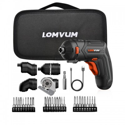 LOMVUM Cordless Multi-function Household Rechargeable Electric Drill Power Tools 4V Lithium-Ion Screwdriver